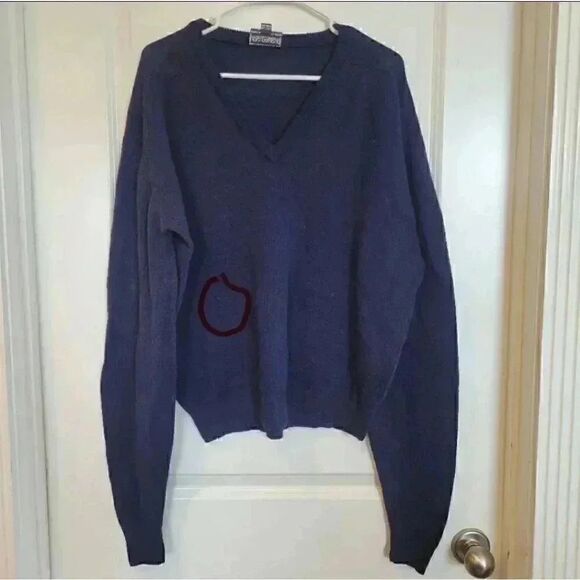 Lands' End Men's Navy 100% Lambswool V-Neck Vintage Sweater - Picture 5 of 6